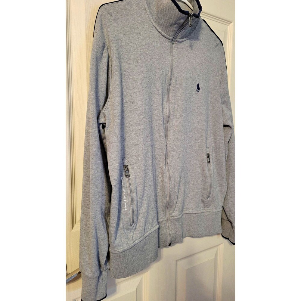 Polo Ralph Lauren Men's Grey Track Jacket Full Zip Navy Accent Size M